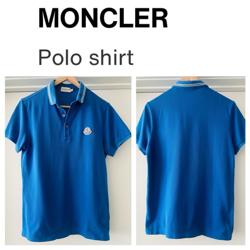 MONCLER Mens Tipped Moncler Branded Blue Polo Shirt